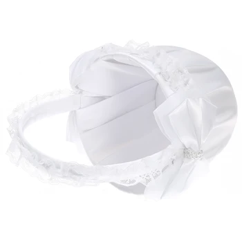 

New White Satin Lace flower girl basket for wedding with Bowknots Wedding Decoration Party Supplies Wedding Flower Basket