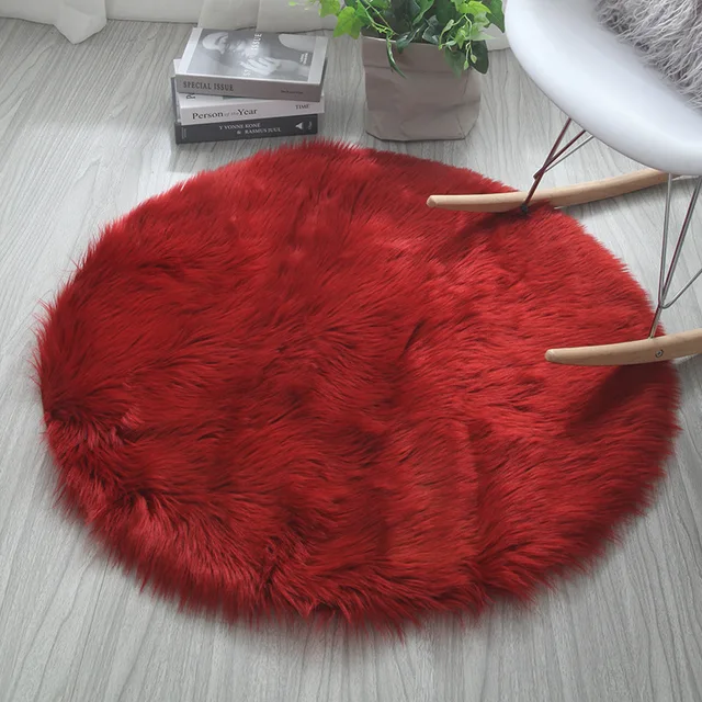 Round Soft Faux Sheepskin Fur Area Rugs for Bedroom Living Room Floor Shaggy Plush Carpet White Home Floor Mat Rug Bedside Rugs red carpet