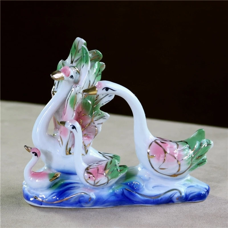 Фарфоровая семейная Статуэтка лебедя настольная керамика Cygnet миниатюрная