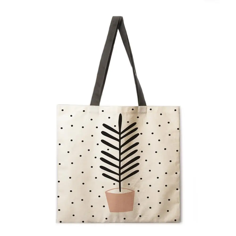 

Cactus Bonsai Printed Tote Bag Shoulder Bag Linen Casual Tote Bag Foldable Shopping Bag Reusable Beach Bag