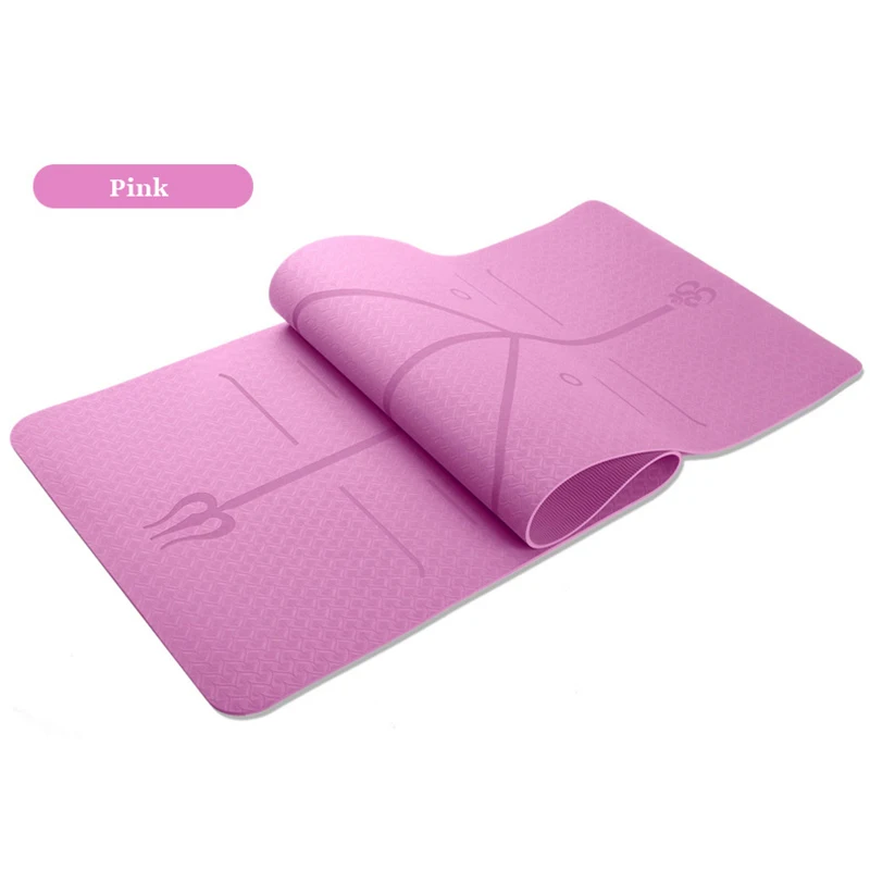 Pink Коврик для йоги, ТПЭ, коврик для гимнастики, для начинающих, линия положения, нескользящий, для фитнеса, для окружающей среды - Цвет: Pink