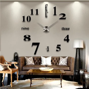 

3D Large Size Wall Clock Home Modern Fashion real big wall clock rushed mirror sticker diy living room decor