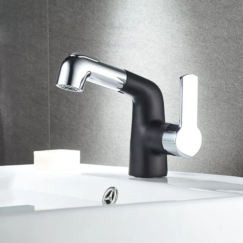 Bathroom Basin Faucet Brass Pull Out Basin Tap Chrombe/Black Sink Faucet Single Hole Water Mixer Tap