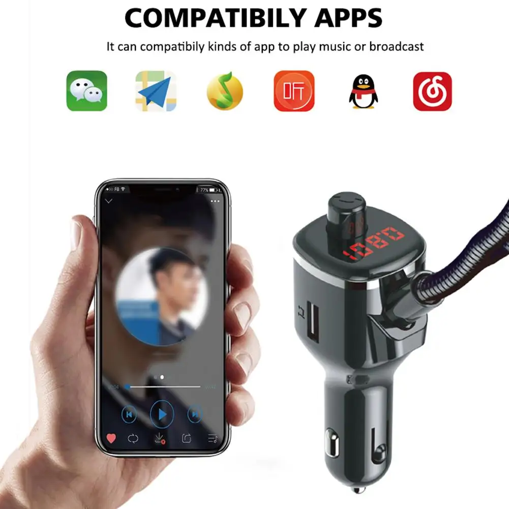 M1 Красочные Bluetooth 5,0, свободные руки, FM передатчик, Автомобильный USB Зарядное устройство комплект с ночной светодиодный свет Беспроводной Mp3 аудио адаптер Hands-free звонков