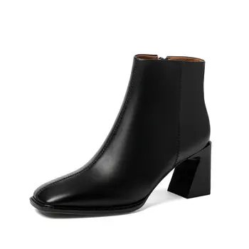 

Classic Chelsea Boots Winter Warm Women Ankle Boots Genuine Leather High Heels Short Boots Dancing Shoes Woman