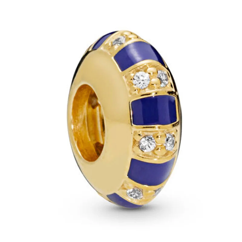 

PANDULASO Gold Exotic Stones & Stripes Spacer Charm Fit Pandora Bracelet Silver 925 Original 2019 Summer Bead for Making Jewelry
