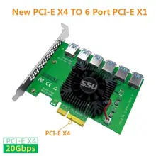 Carte d'extension PCI Express X4, 20 go, 1 à 6 adaptateurs PCI E vers PCI E, 4X à 16X, USB 3.0, pour le minage de Bitcoin