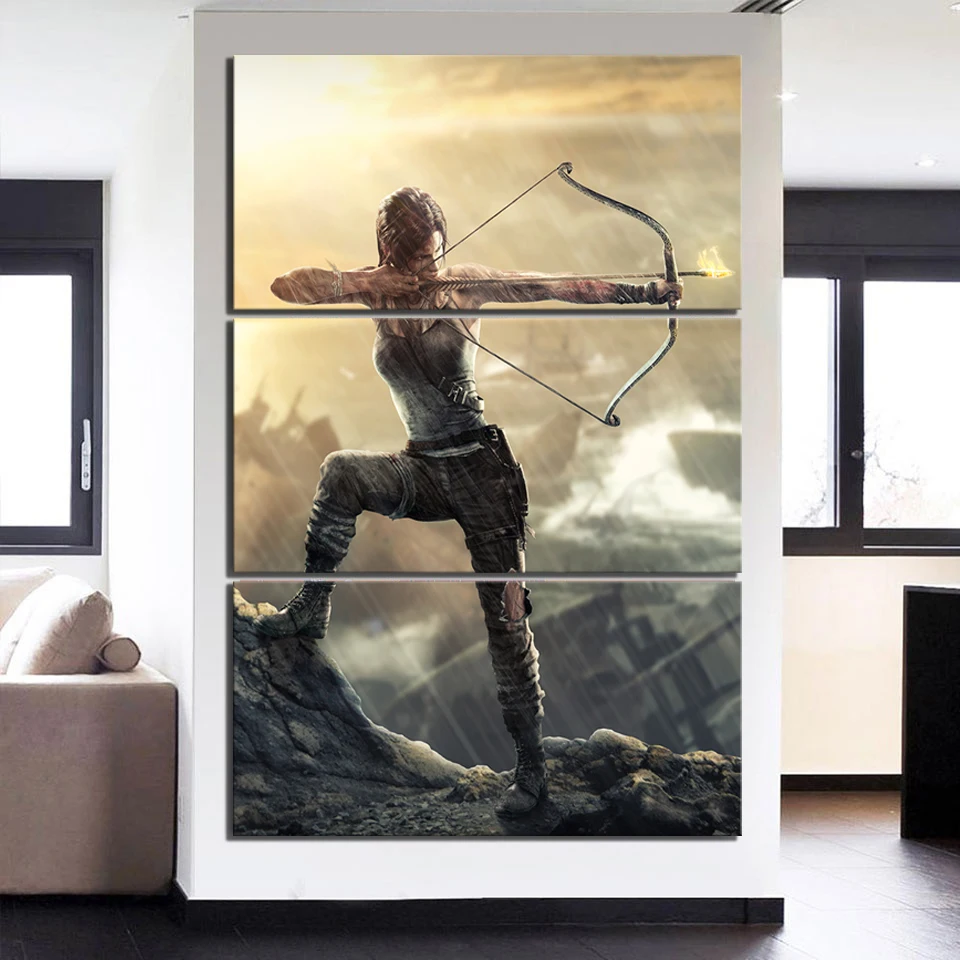3 Piece Canvas Paintings Lara Croft Tomb Raider Video Game Poster Wall Sticker Artwork for Home Decor | Дом и сад