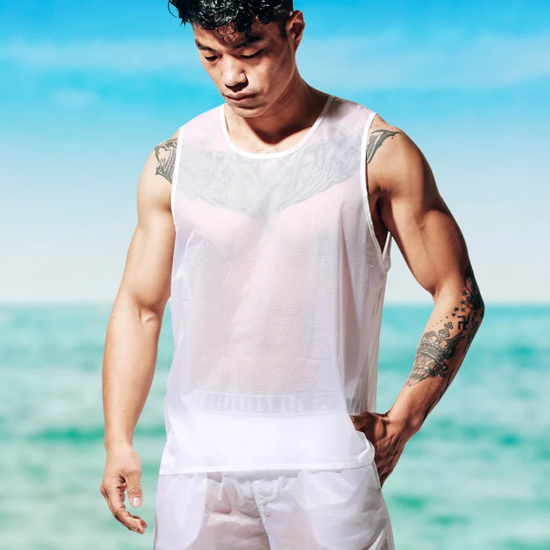 Ultra-thin Soft Surf Swim Shirt Men Sleeveless Beach Sun Proof Shirts Quick Dry Water Sport Sails Surfing T Shirt Desmiit Brand