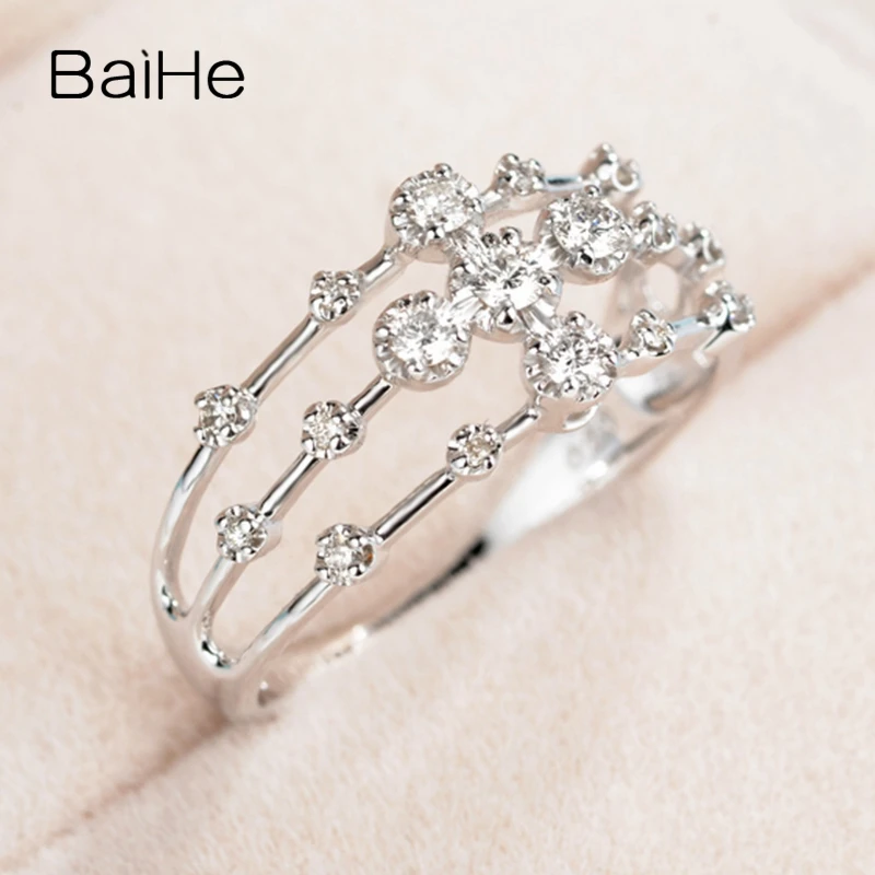 BAIHE Solid 14K розовое золото 0.2CT Сертифицированный H/SI круглый натуральные бриллианты свадебные женские модные ювелирные изделия Подарочное кольцо - Цвет камня: White Gold