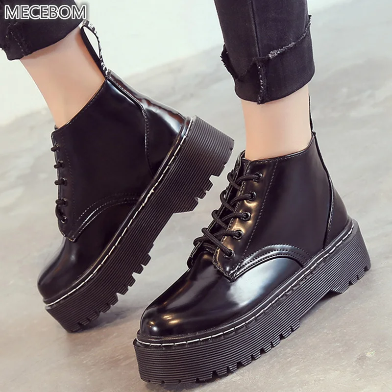 Najtaniej Mecebom C86W dorywczo zimowe ciepłe kobiety deszcz buty skórzane śnieg mieszkania obcas platformy kobiece buty motocyklowe kostki Tenis Feminino