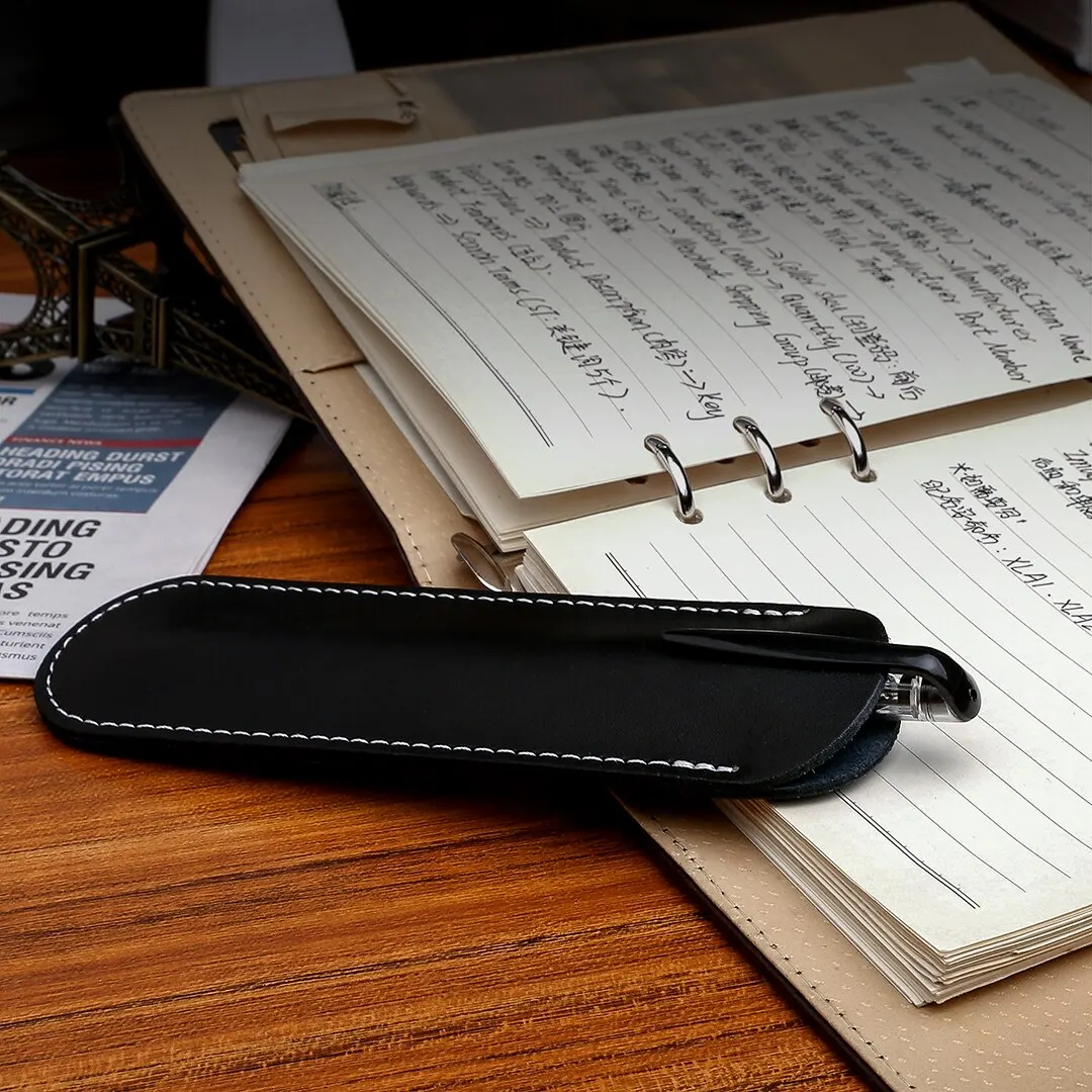 New Black Genuine Leather Fountain Pen Pouch Handcrafted Single Pencil Bag Holder Storage Sleeve Protection Pouch 157*36mm