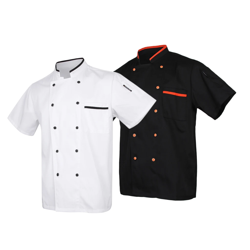 

Men Women Short Sleeve Classic Chef Coat Coffe Jacket Summer Restaurant Cook Uniforms Food Service Work Apparel With Pockets