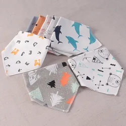 Baby Triangle Bibs Towel Kids Saliva Cartoon Printed Gauze Washcloth Burp Cloth Muslin Toddler Girls Bandana Feeding Supplies