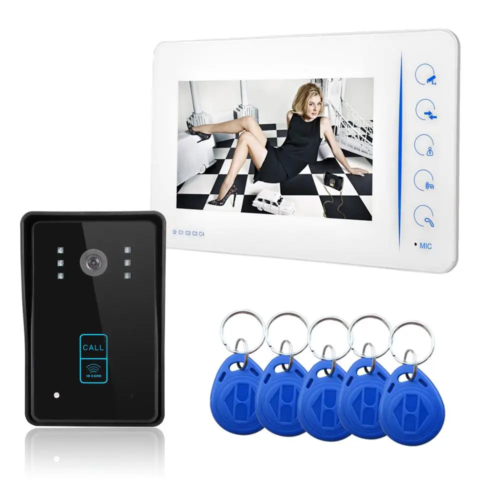 cheap 7 inch Wire Video Door Phone Touch Button Doorbell Intercom System kit With RFID Camera Infrared