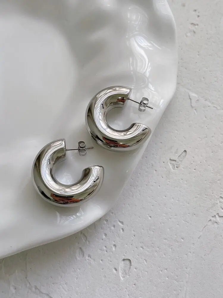 Chunky Hoop Earrings Stainless Steel Thick Tube Minimalist Open Hoops Statement Punk Jewelry Light Weight