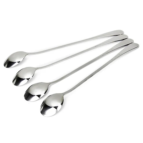 Home Kitchen Tool 4 Pcs Long Round Stainless Steel Coffee Honey Ice Cream Spoons Long Handle Tea Spoons Dessert Snack Spoon