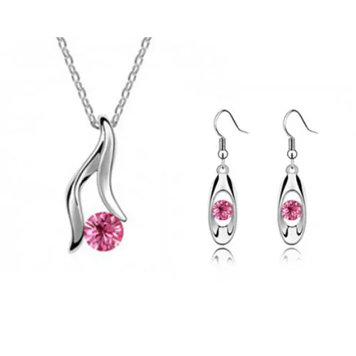 017047 rose red Свадебные ювелирные наборы, посеребренные ожерелья с подвесками, серьги, кольца, браслеты, набор для помолвки для женщин - Окраска металла: 017047 rose red