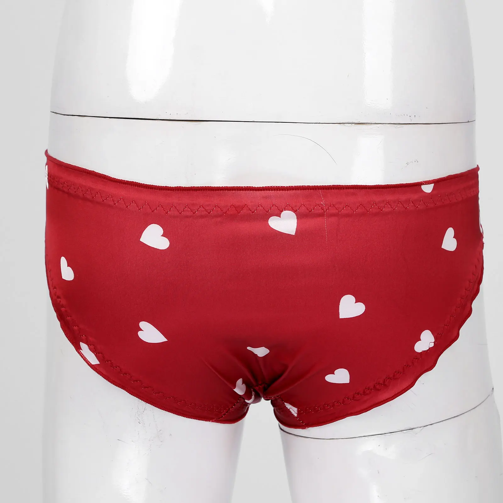TiaoBug Man Sissy Gay Silky Briefs Cartoon Hearts Print Elastic Waist Ruffled Lace Mesh Bowknot Panties Underwear