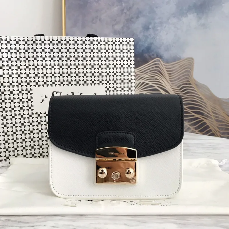 White with black Aprilla дизайнерские брендовые сумки 17 см, маленькие сумки из натуральной кожи с клапаном, женская сумка на плечо с цепочкой, сумки через плечо 201 - Цвет: White with black