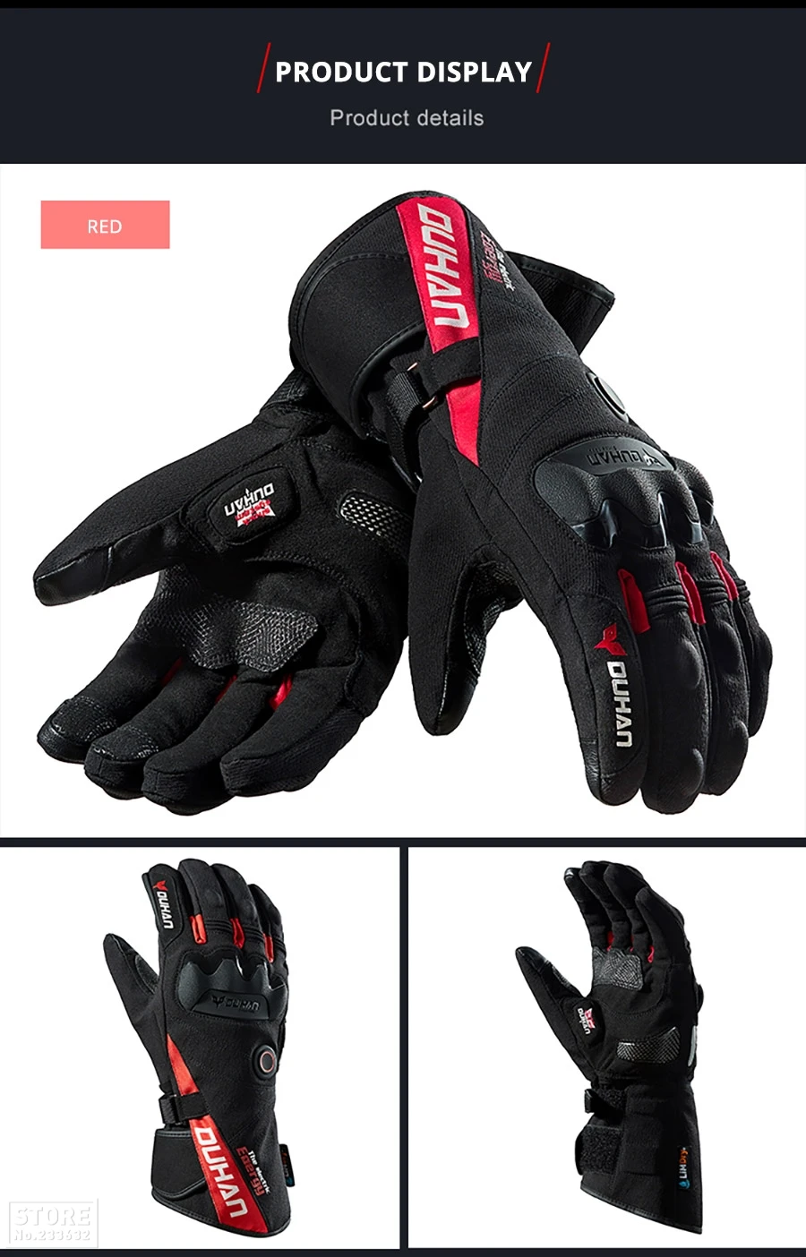 DUHAN мотоциклетные перчатки зимние водонепроницаемые перчатки с подогревом Guantes Moto с сенсорным экраном на батарейках мотоциклетные гоночные перчатки для верховой езды