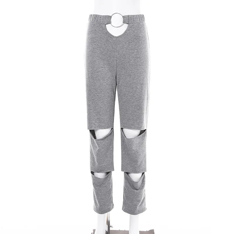 

2019 Autumn Women Casual High waist Hole Hollow out Sexy Solid color Trousers Sweatpants