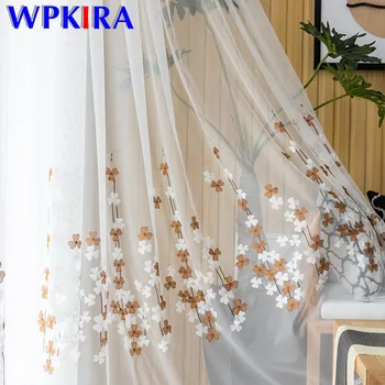 

Golden Years Sheer Voile Curtains For Living Room Balcony Coffee Flower Embroidered White Tulle Bay Kitchen Window Drapes M155