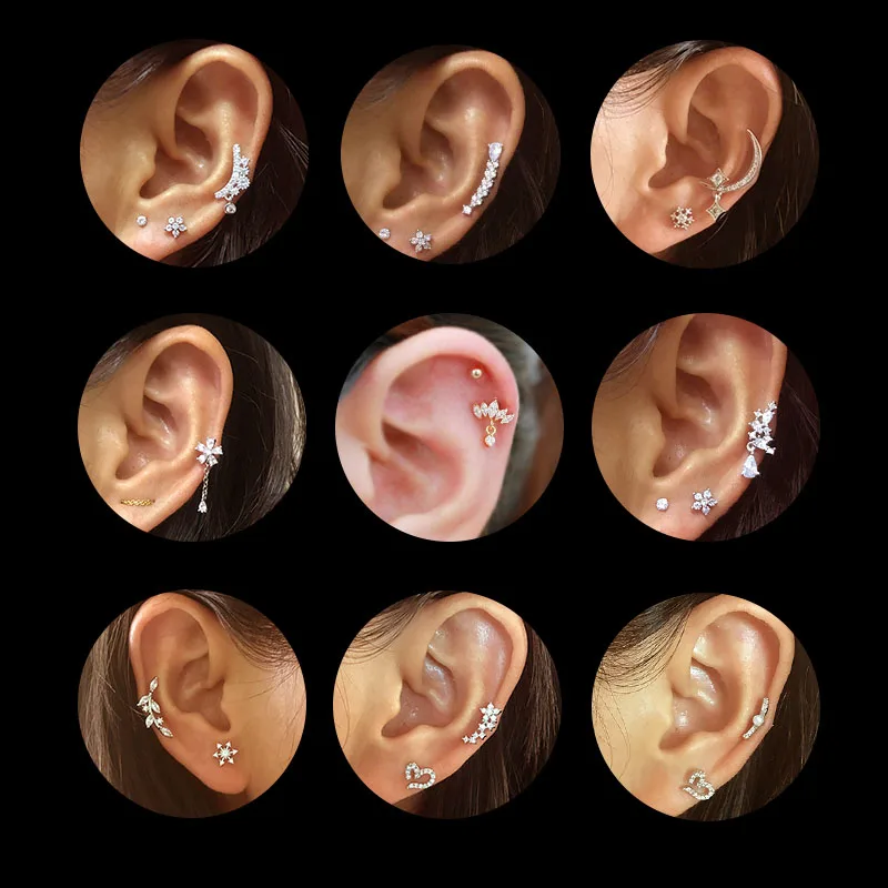 Sellsets 1 шт. Роскошная Cz изогнутая хрящевая спираль Tragus Rook Lobe серьга-Винт Задняя шпилька 20 г Украшения для ушного пирсинга из нержавеющей стали