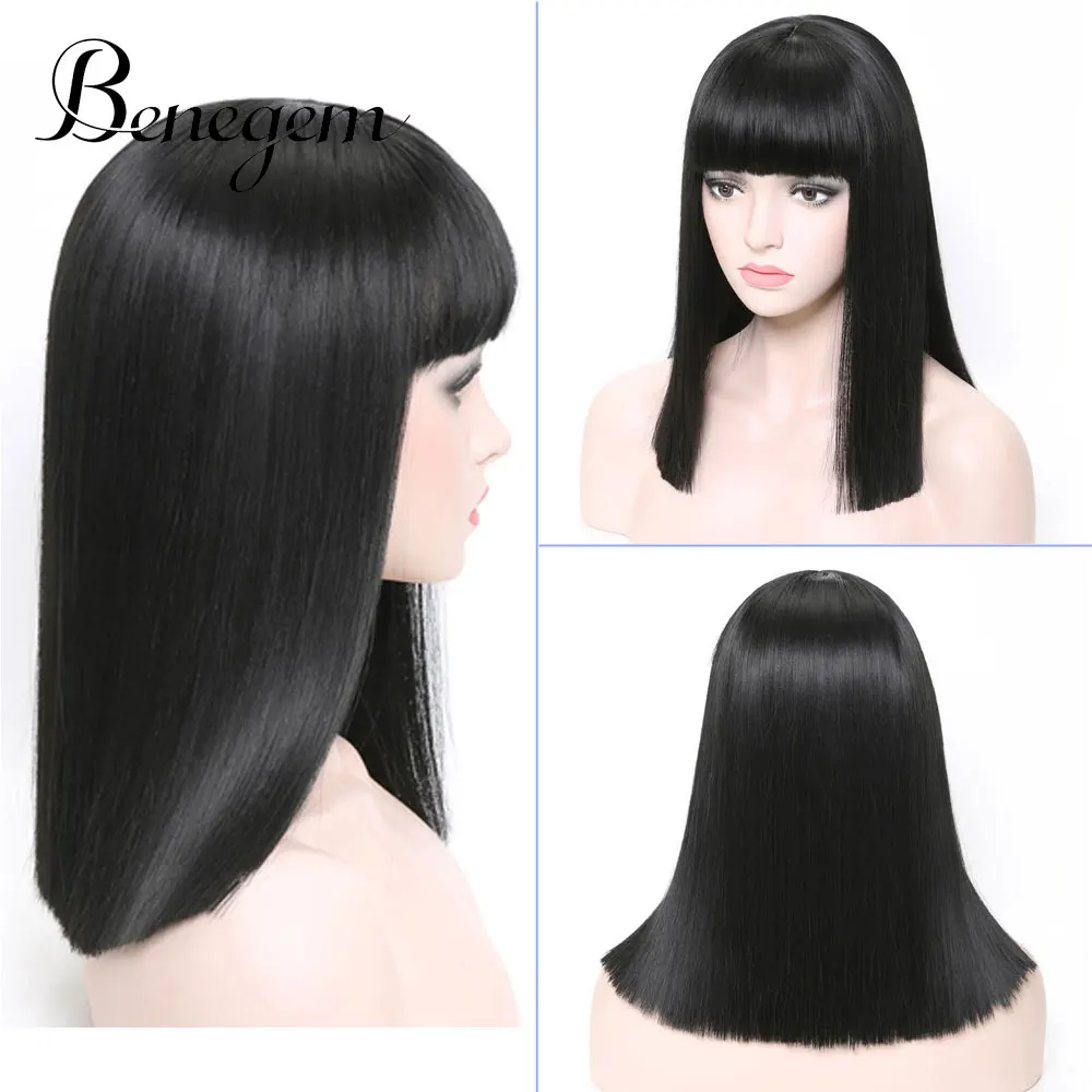 Benegem длинный женский парик с челкой черный прямой синтетический некружевной парик косплей костюм - Цвет: ST04