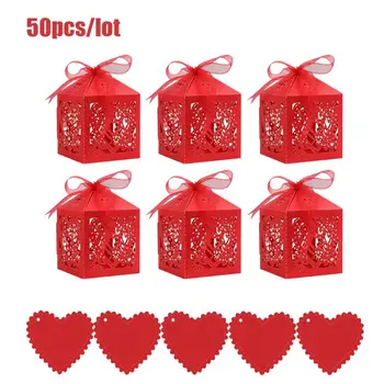 

50 Pcs Party Favor Red Box with 50 Ribbon and 50 Blank LoveTag Wedding Deco