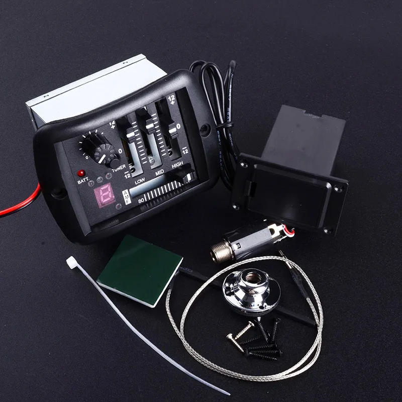 4-bandas Acoustic Guitar Preamp EQ Equalizador Piezo Pickups Captador com Sintonizador para Violão Folk Guitarra Acessórios Part