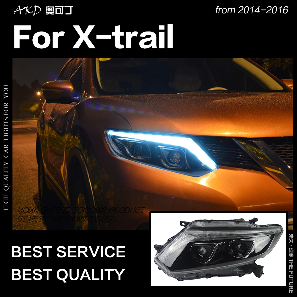 AKD автостайлинг фары для Nissan X trail Rouge светодиодный ные 2014 2016 DRL Hid опция фара