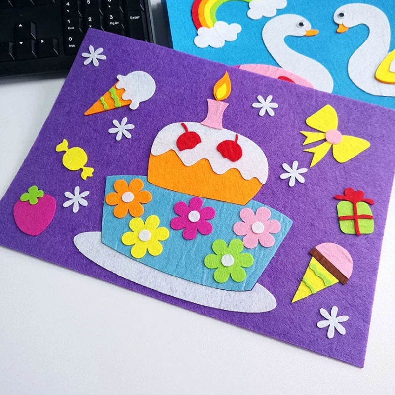 Sz паровой Детский мультфильм DIY стикер игрушки нетканый Войлок коллаж милый лебедь лягушка утка Ремесло Украшение стикер s образовательный подарок - Цвет: cake