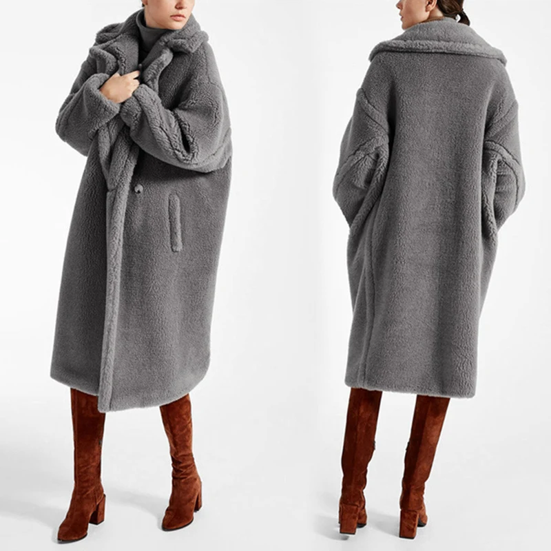light grey Женское пальто из искусственного меха,, большой пушистый толстый теплый жакет, длинное пальто-Тедди, зимнее пальто для женщин, белый, черный, casaco feminino - Цвет: light grey
