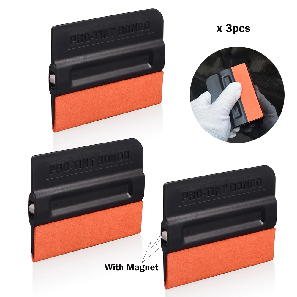 

FOSHIO 3pcs Vinyl Car Wrapping Carbon Fiber Film Magnetic Scraper Window Tint Bondo No Scratch Suede Felt Squeegee Wrap Tool