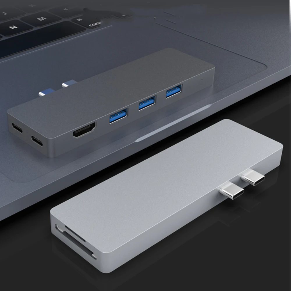Двойной Тип-C USB Hub адаптер для MacBook Pro Аксессуары для MacBook Air W/HDMI C PD зарядки 6/7/8 в 1 взаимный обмен данными между компьютером и периферийными устройствами C HUB адаптер док-станция