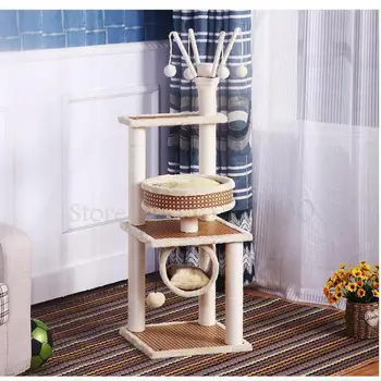 

Sisal cat climbing frame solid wood cat nest tree one cat scratch board cat toy cat jumping table scratch post cat shelf