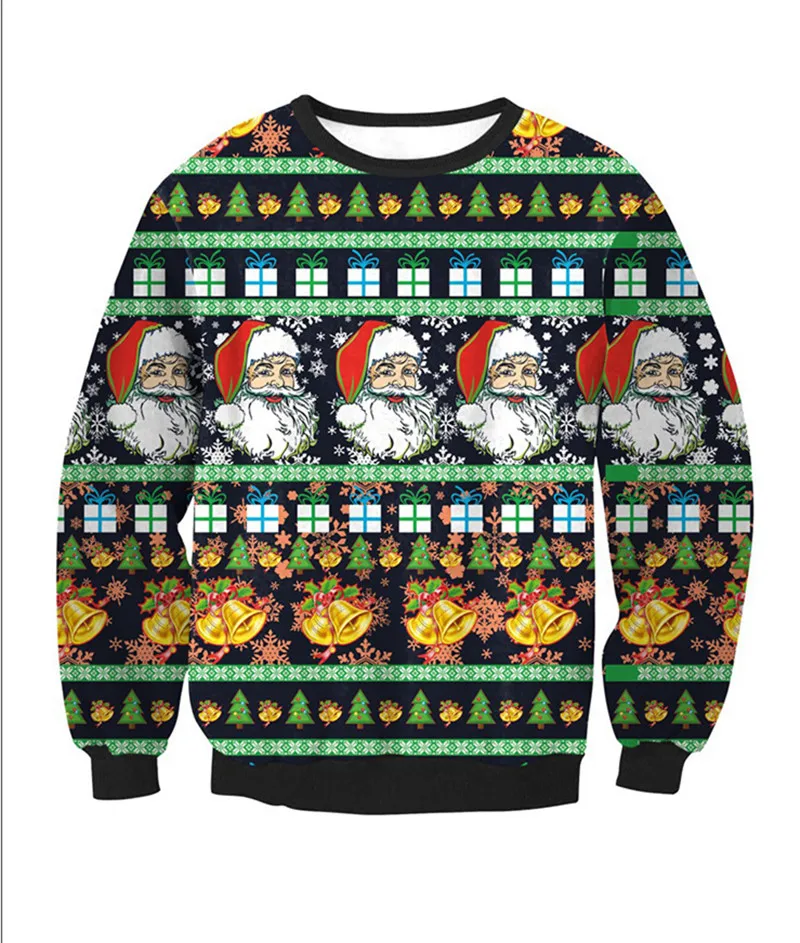 Рождественский свитер унисекс для мужчин и женщин, большой размер, с принтом, круглый вырез, для девушек, Осень-зима, тонкие топы, одежда с длинным рукавом, Рождество, XL