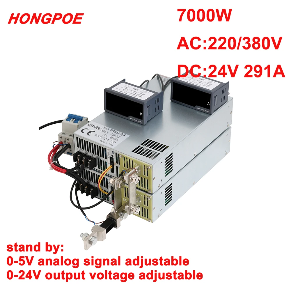 

7000W 24V Power Supply 0-24V Adjustable Power 0-5V Analog Signal Control 220V AC-DC 24V 291A High Power Transformer Motor LED