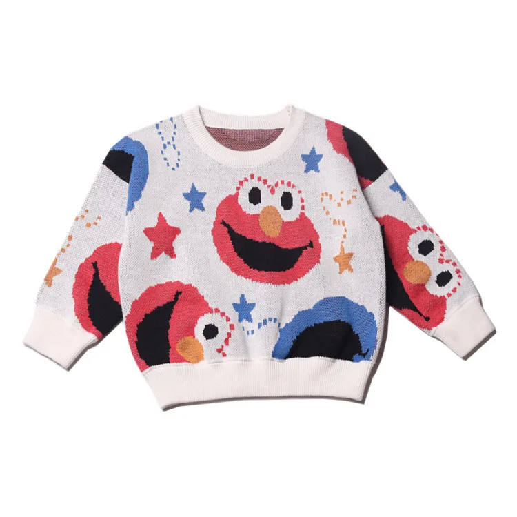 

2019 Autumn New Products Red And Blue Together Full Printed Sesame Street Sweater Pure Cotton Men And Women Baby