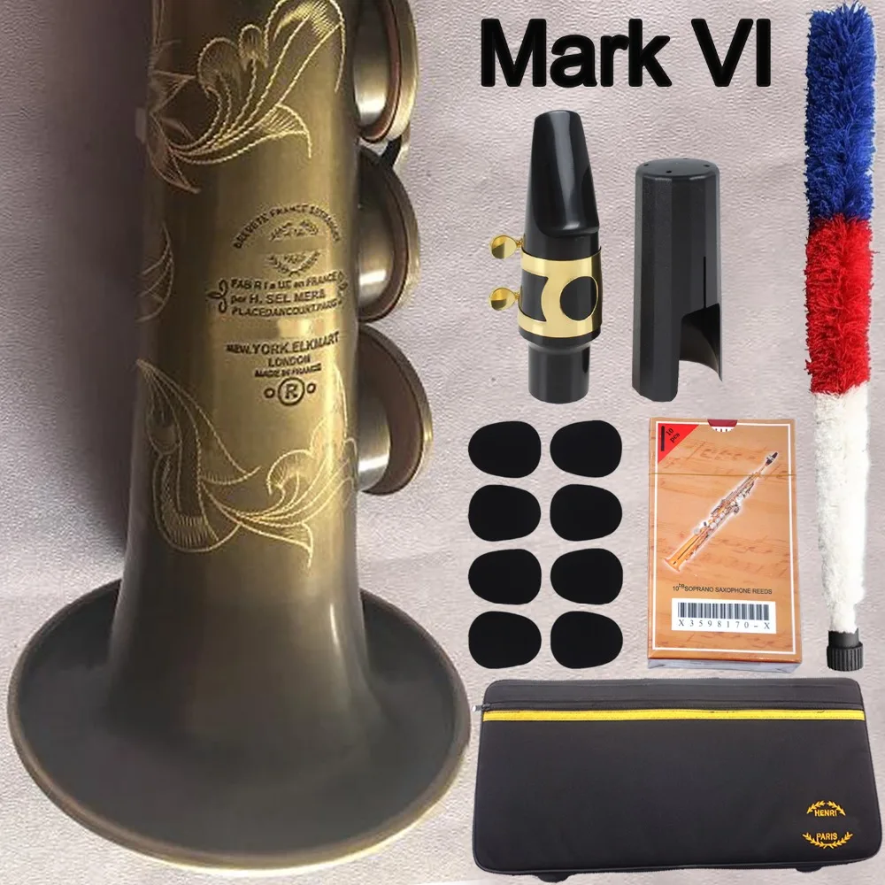 

High Quality France Henri SLM Paris Soprano Saxophone Mark VI Antique Copper B-flat Soprano Sax Mark VI Retro Bronze Mouthpiece