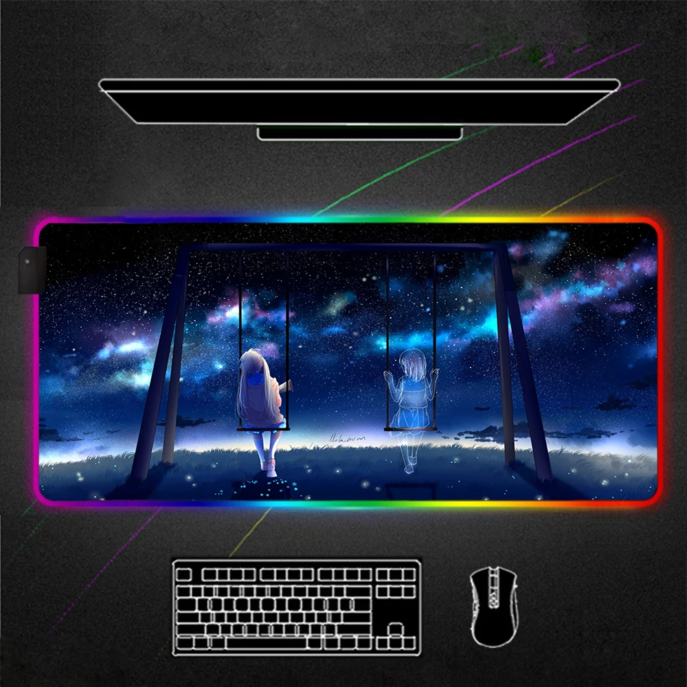 

Alone lonely anime girl RGB Mouse Pad Black Gamer Accessories Large LED MousePad Gaming Desk Mat PC Desk Play Mat with Backlit