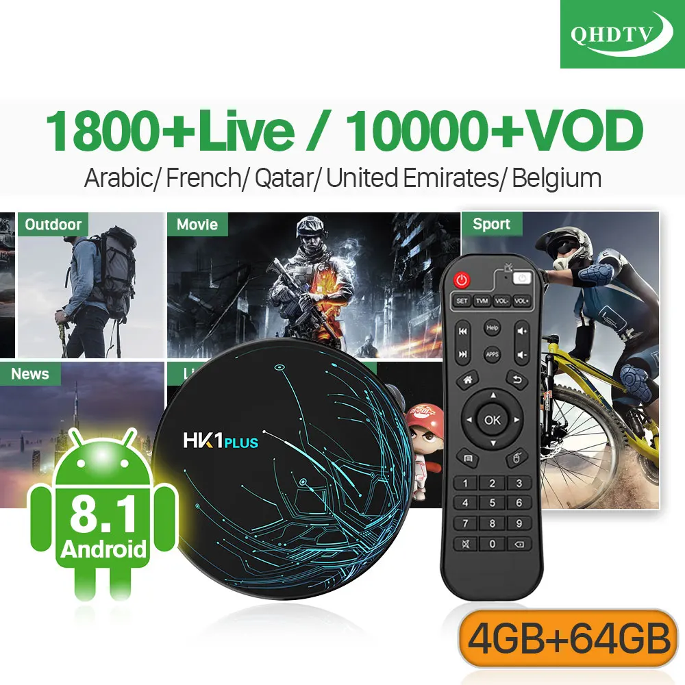 

IPTV Italia Arabic French Android 8.1 HK1Plus smart box with Popular channels box 4G 64G Dual-Band Wifi BT4.0 Spain Tunisia IPTV