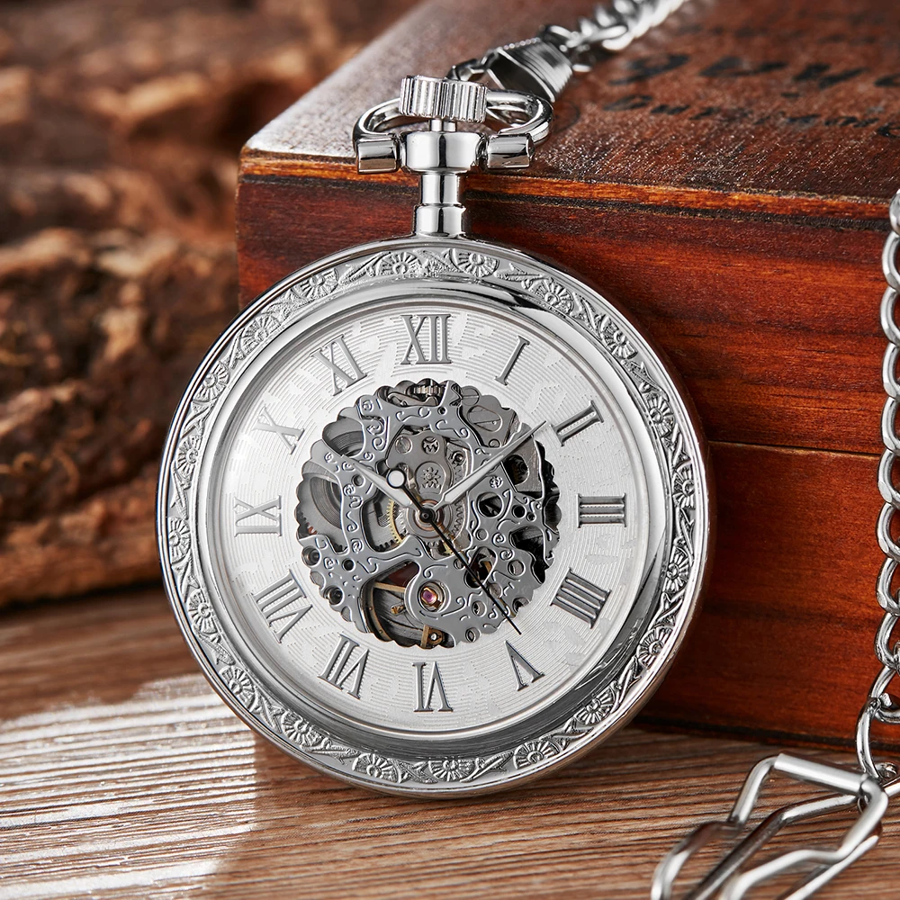 Classic mechanical pocket watch Roman watches men skeleton gold steampunk pocket chains fob clips watch for men gifts watches