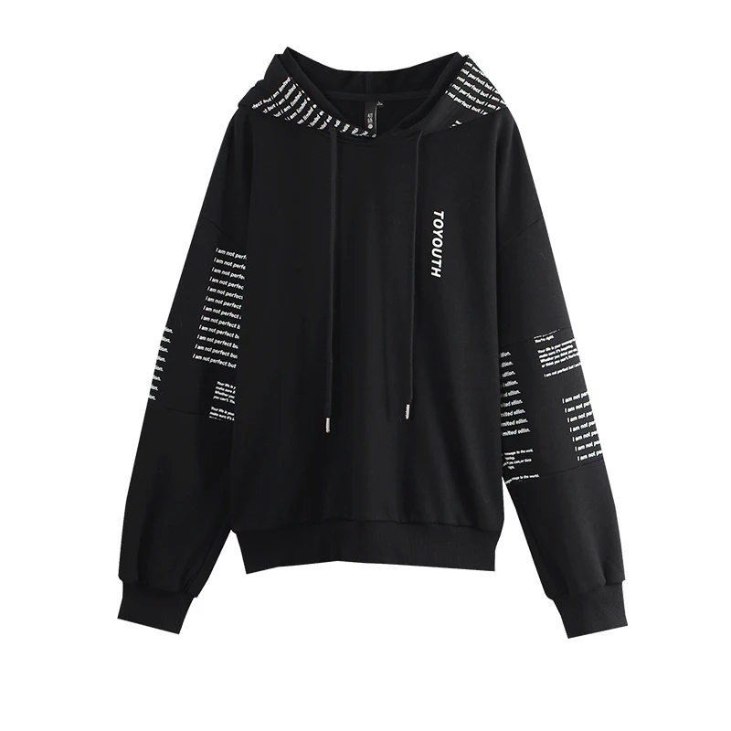  Toyouth Drawstring Hooded Sweatshirts 2019 Autumn Women Fashion Letter Printed Hoodies Streetwear T