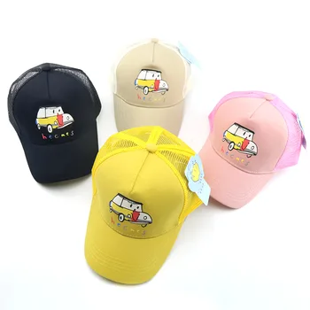 

2020 Baby boy and girl hat Cartoon car printing summer new shade breathable mesh baseball cap kids sunshade sun hat snapback