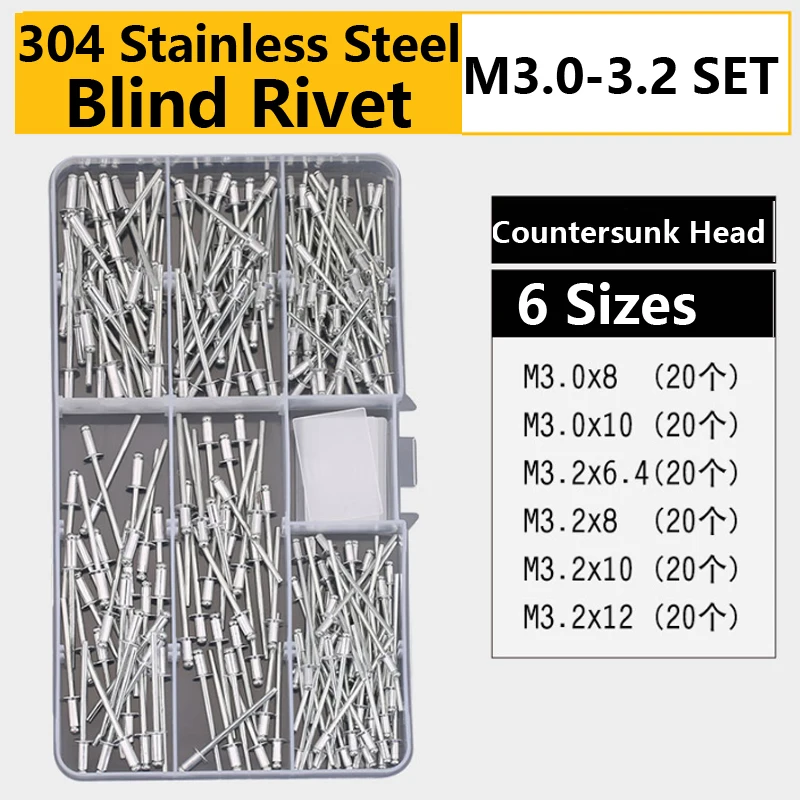 304 stainless steel Self Plugging Open End Dome Head Pop Blind Rivets Assortment Kit Set Sheet Metal Automotive Duct Work pop rivets