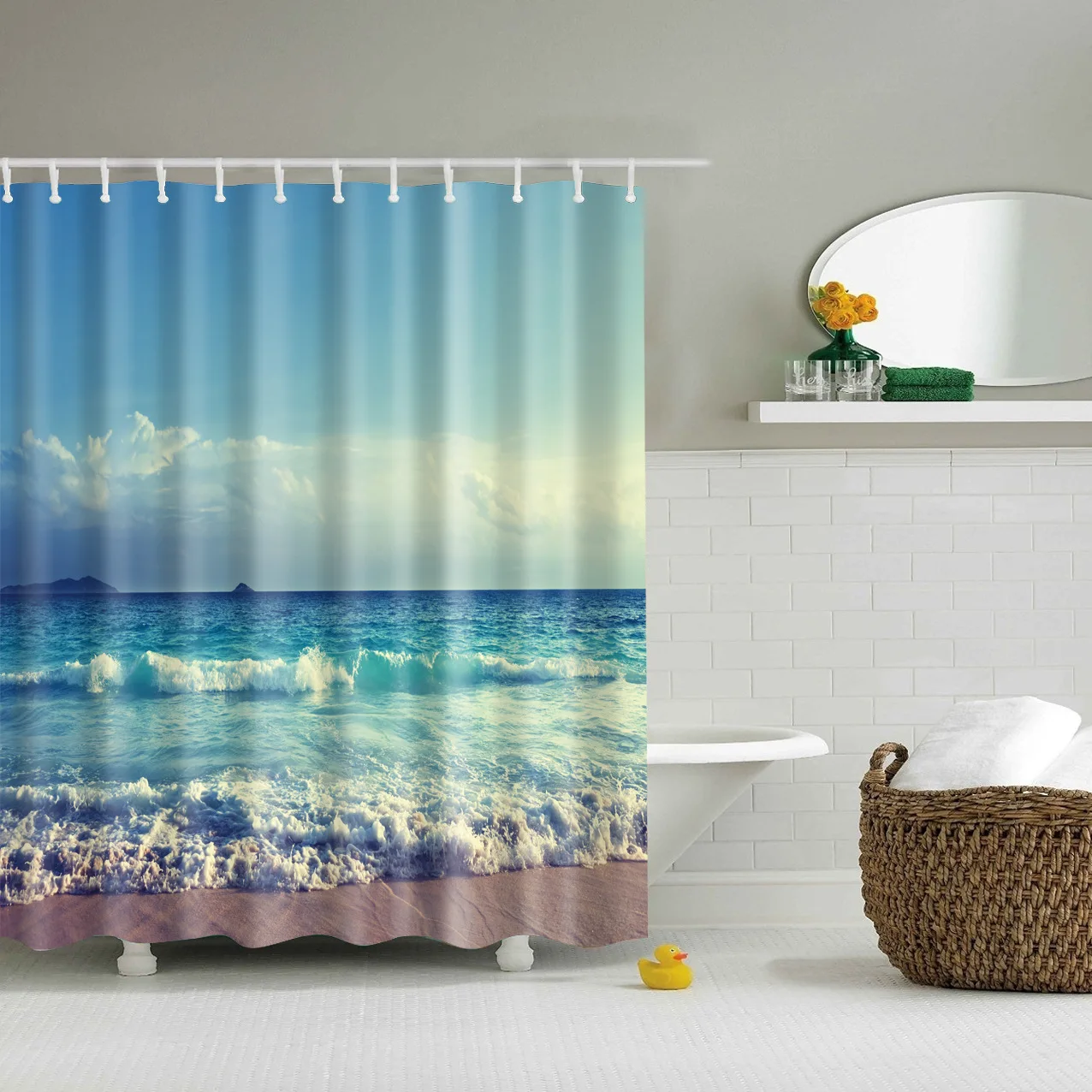 Украшение дома, Солнечная занавеска для пляжного душа, Кокосовая пальма, печать, экран для ванной, плесень и водонепроницаемый занавес для ванной комнаты - Цвет: 16