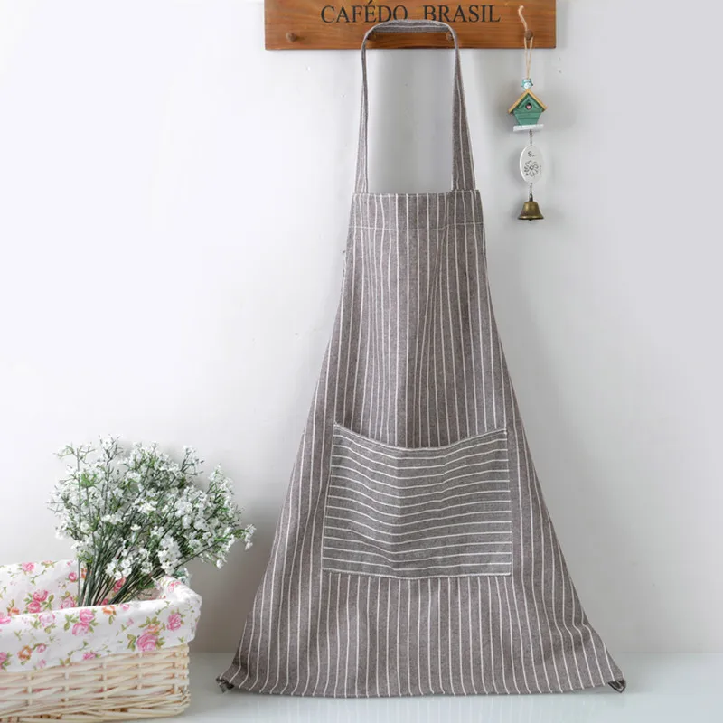 coffee Большой карманный хлопковый пеньковый фартук из хлопка и льна, кухонный фартук для приготовления пищи, цветочный магазин, оборки, рабочий чистый фартук, женский халат - Цвет: coffee