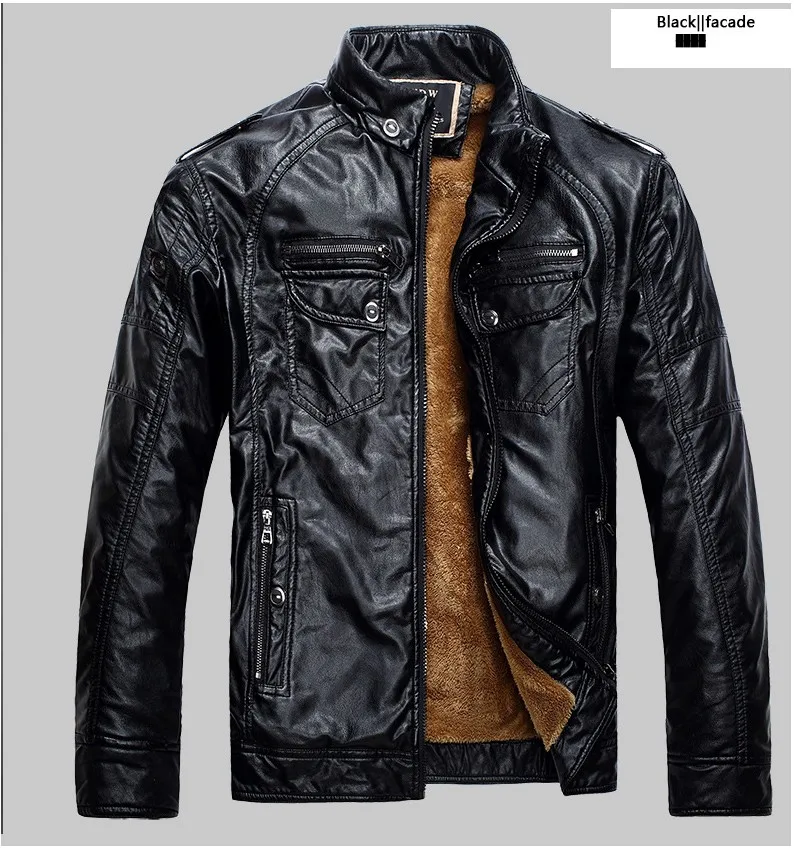 Зимние теплые мужские кожаные куртки из искусственного флиса повседневное однотонное плотное пальто из ПУ карманы на молнии ветрозащитная верхняя одежда из замши YT50158